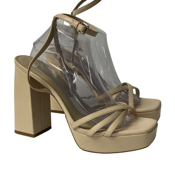 BP Tavey Ankle Strap Sandal Square Toe Chunky Teel Tan Beige Sz 12 - Picture 1 of 7
